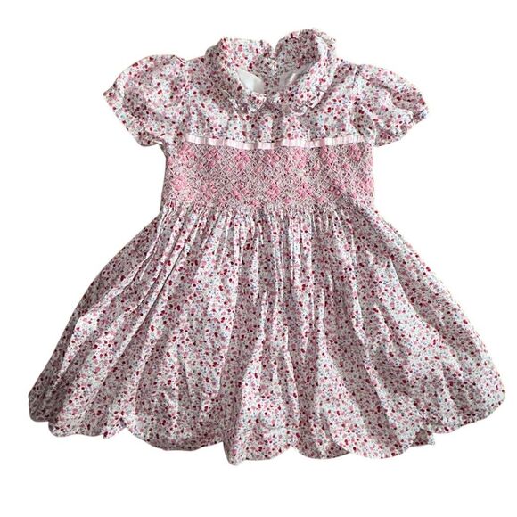Cecil & Lou Floral Smocked Dress 6 Dainty Girly Scalloped Ribbon & Embroidery - Picture 1 of 13